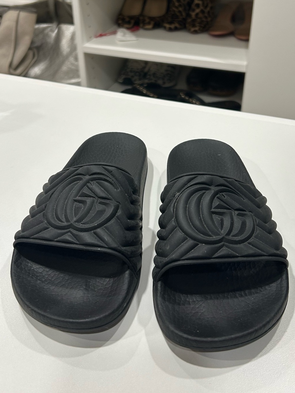 Gucci Black Quilted Interlocking G Slide Sandals - Women 35